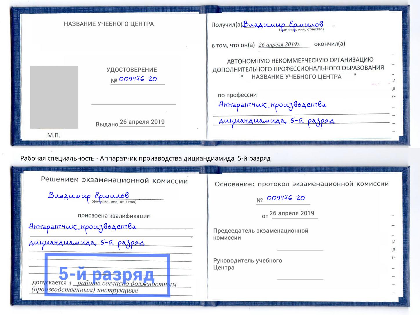 корочка 5-й разряд Аппаратчик производства дициандиамида Новодвинск