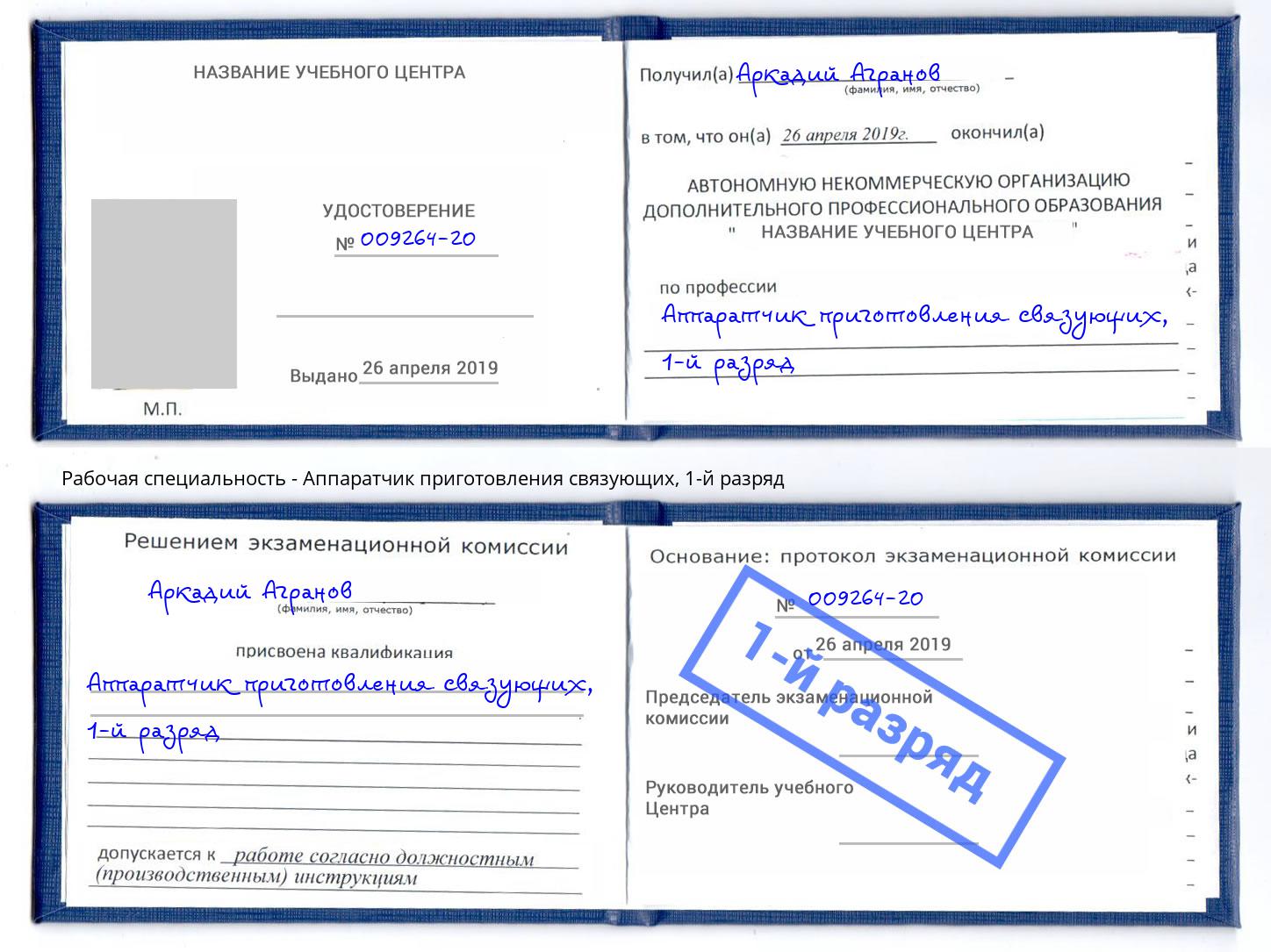 корочка 1-й разряд Аппаратчик приготовления связующих Новодвинск