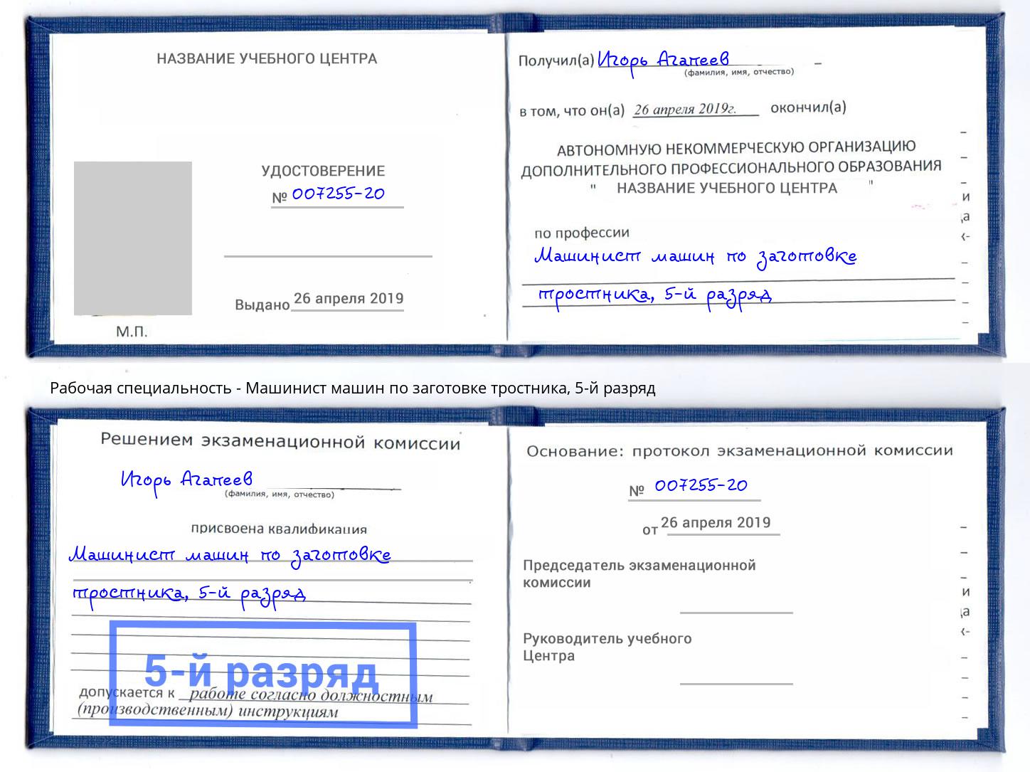 корочка 5-й разряд Машинист машин по заготовке тростника Новодвинск