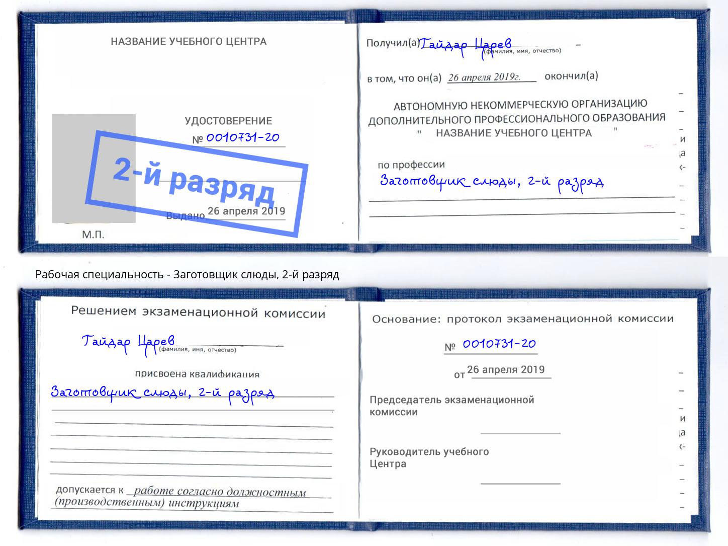 корочка 2-й разряд Заготовщик слюды Новодвинск
