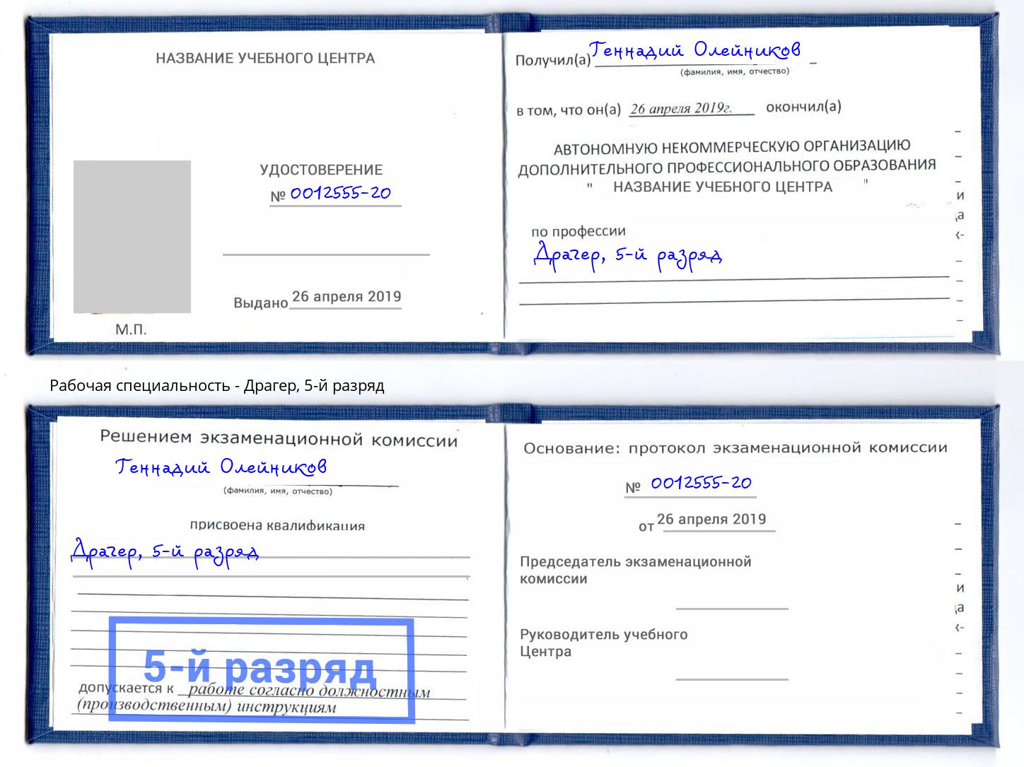 корочка 5-й разряд Драгер Новодвинск
