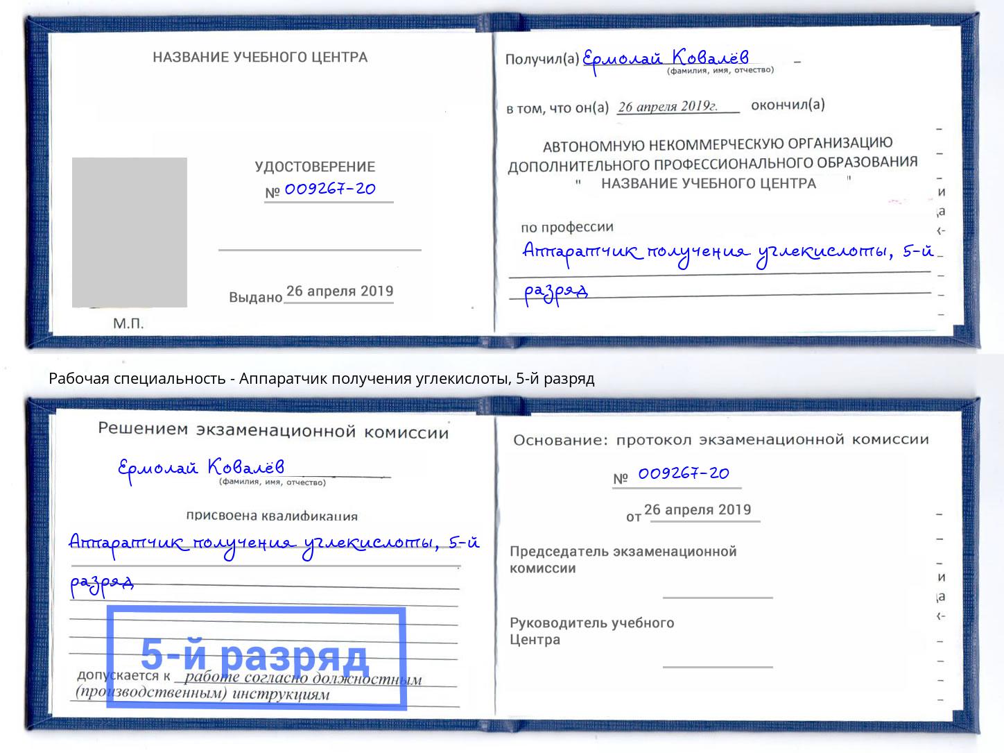 корочка 5-й разряд Аппаратчик получения углекислоты Новодвинск