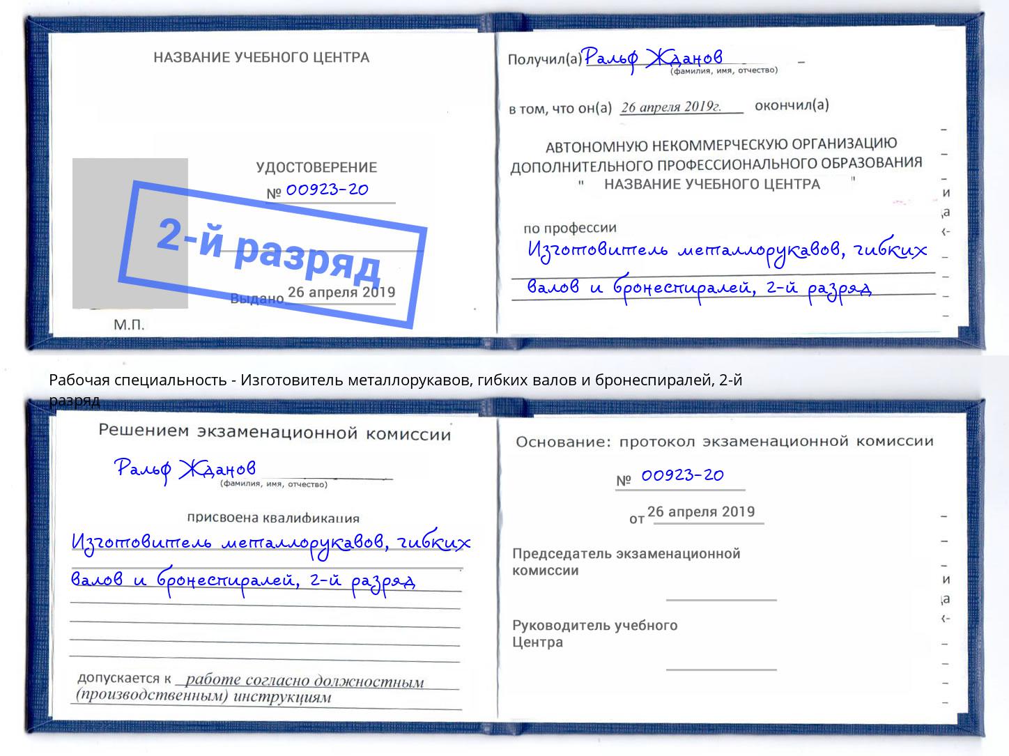 корочка 2-й разряд Изготовитель металлорукавов, гибких валов и бронеспиралей Новодвинск